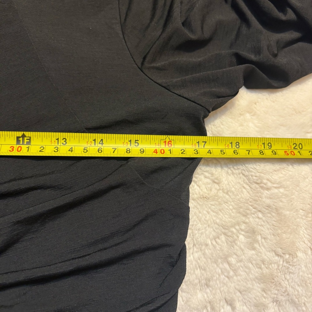NWT 19 Cooper Dress Large Black Long Balloon Sleeves Ruched Lined Sexy Stretch - Picture 13 of 15